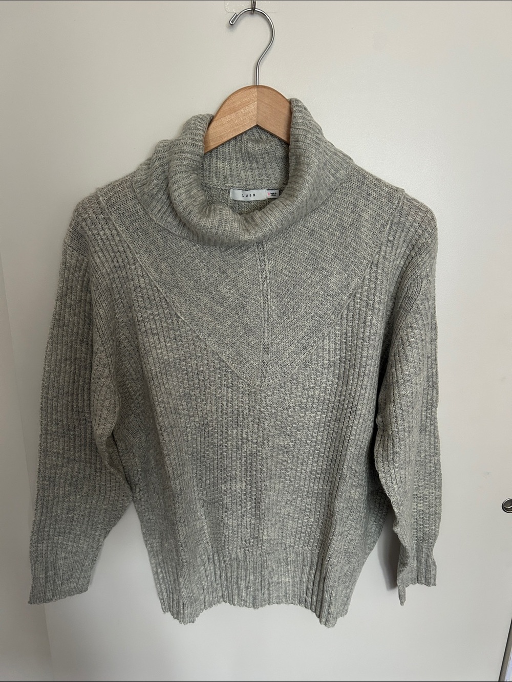 Lush Gray Ribbed Cowl Neck Sweater